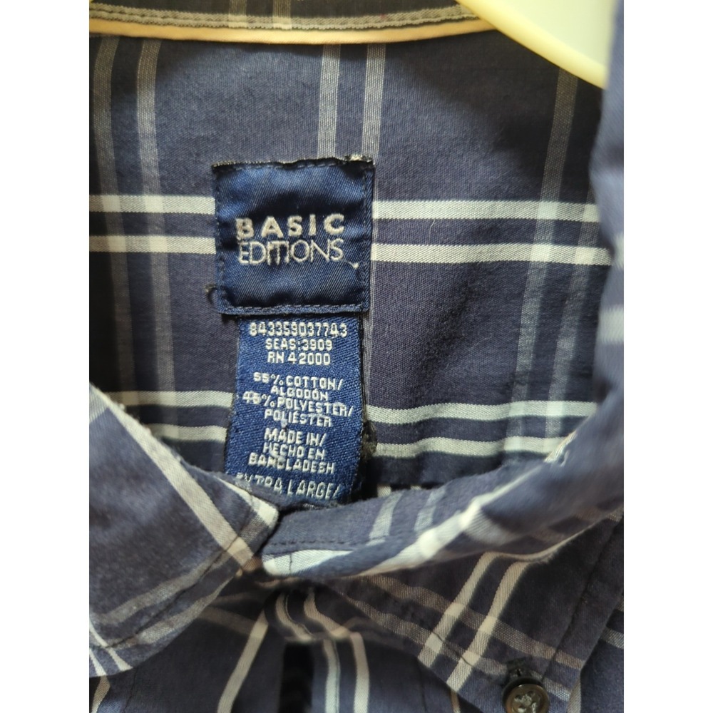 Basic Editions XL men button front plaid 4 shirts black blue orange short sleeve - Picture 14 of 15